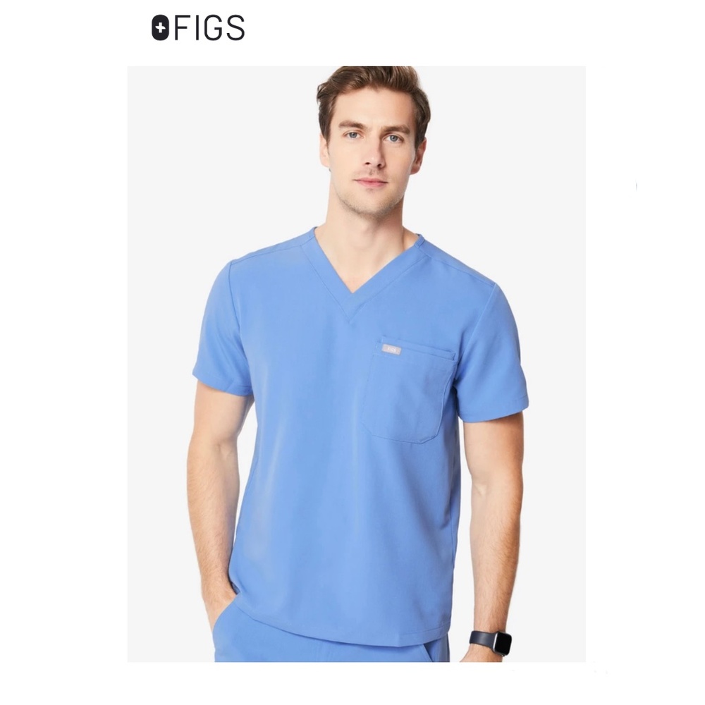 FIGS "Leon two pocket" Scrub Top - Ceil Blue